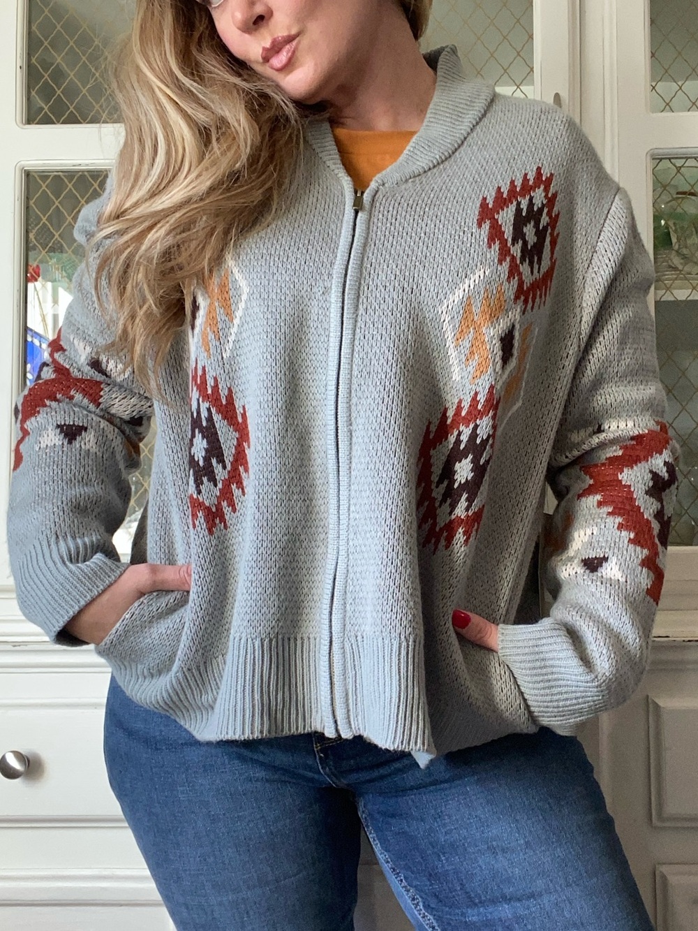 Wrangler Boxy Geometric Grandpa Style Cardigan Mid Century Southwestern Inspired